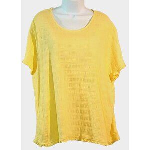Cascade Blues Womens Top 3X Ruffle Trim Hem & Sleeves Pullover Blouse Yellow